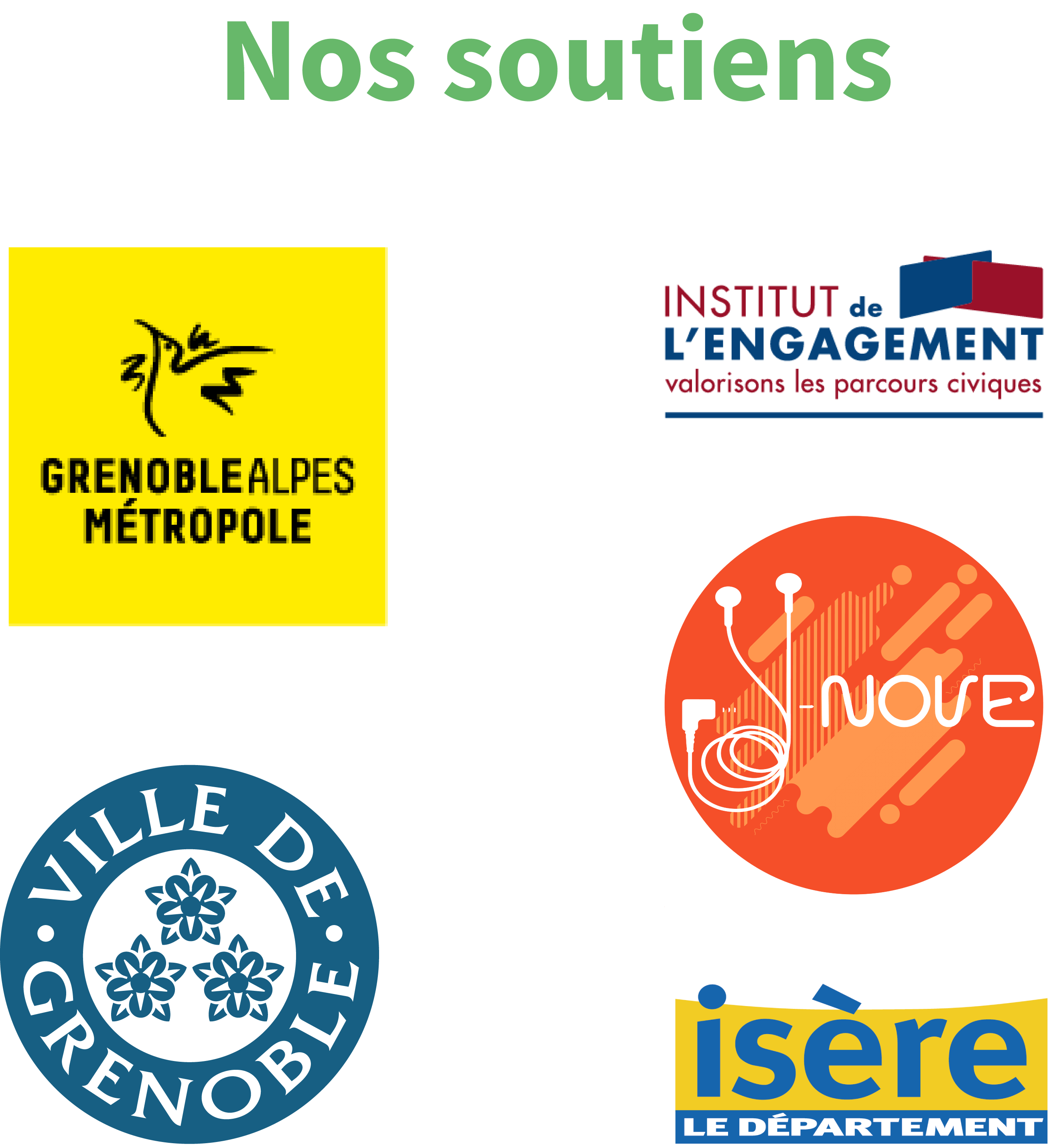 Logos partenaires Logos partenaires Grenoble Alpes Métropole, Ville de Grenoble, Institut de l'engagement, Y-nove, Département de l'Isère